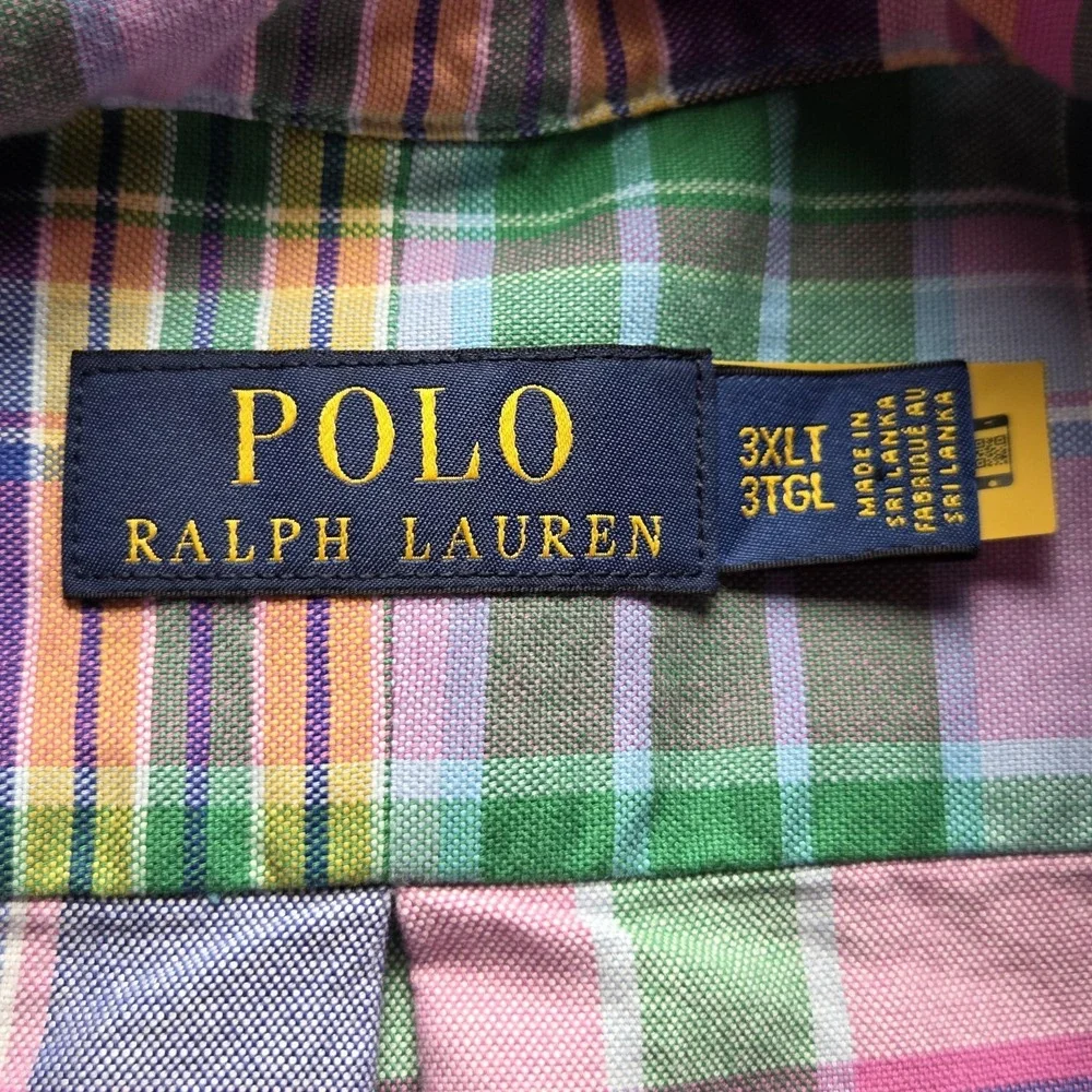 Polo Ralph Lauren Shirt Mens Big 3XLT Multicolor Plaid Long Sleeve Button-Down